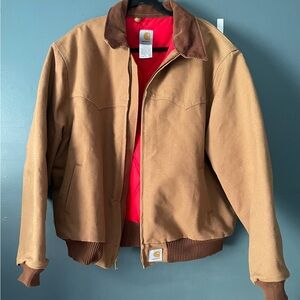 Carhartt Brown Bomber Jacket with Vibrant Red Lining